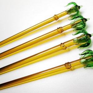 A Vintage set of 4 pcs Palm Tree lead crystal glass swizzle cocktail sticks Height ~ 5-1/2" ~ (14 cm) 4 sticks stixs stirrers  related