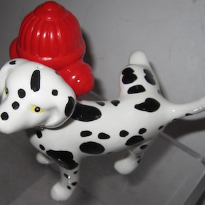 A Vintage Ceramic Dalmatian Dog with a Red Fire Hydrant 3-1/2 Tall Salt and Pepper Shaker Set Style 976A image 3