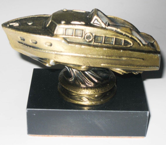 1950's Cabin Cruiser ship boat desk model brass or matte aluminum on marble