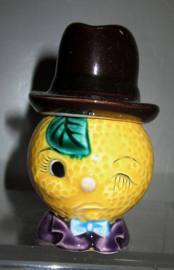 Vintage Anthropomorphic Orange and Hat ceramic Salt & Pepper Shaker ~ Style 414