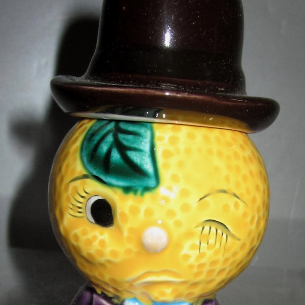 Vintage Anthropomorphic Orange and Hat ceramic Salt & Pepper Shaker ~ Style 414