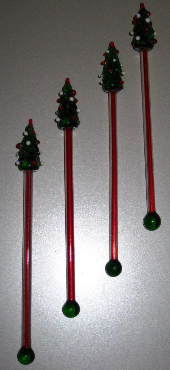 Original Christmas Tree Lead Crystal Glass Cocktail Stirrers Sticks Stix