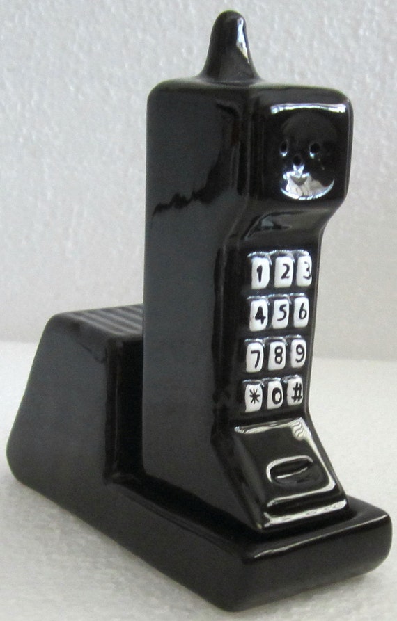 Vintage 1990's early style Mobile Cell Phone and Base ceramic salt and pepper shakers - 5" Tall, Style #337