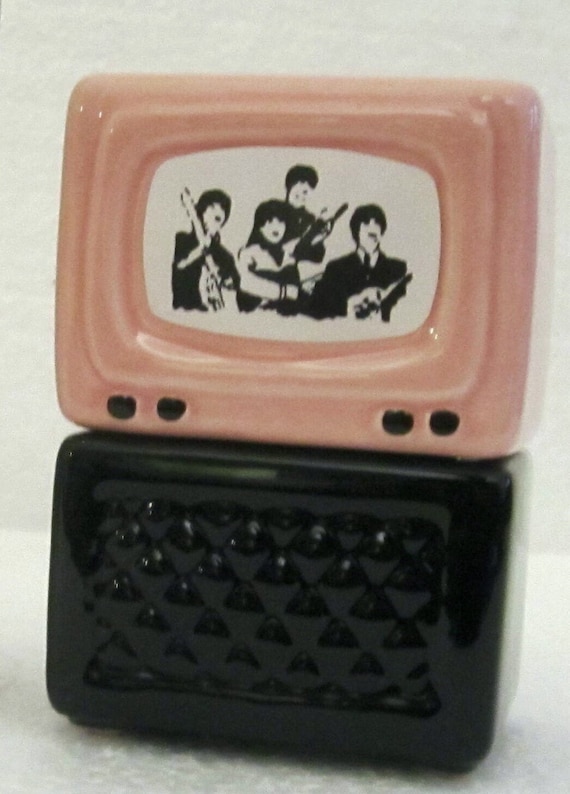 The Vintage UK Beatles 4 Man Band Playing on TV ceramic salt and pepper shakers - 4" Tall - a pair - Style #933