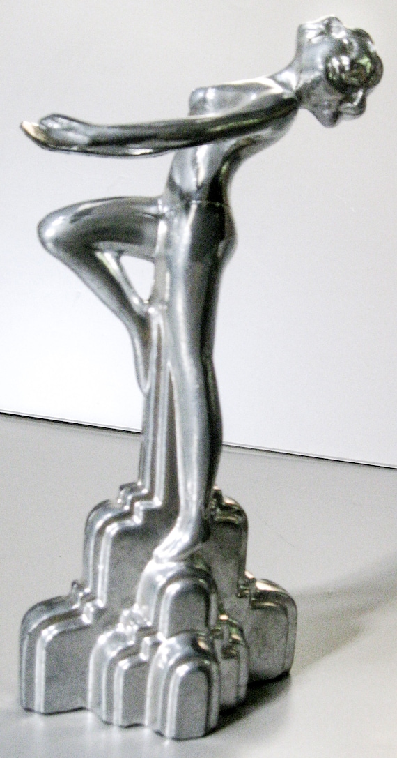 A Vintage Metal Frankart Style Art Deco Nymph Figurine with her Arms out ~ in various colors - 9" Tall - USA Made