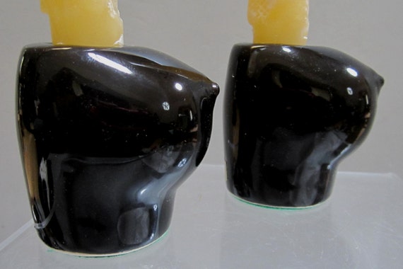 A MidCentry Pair of Solid Black Bust Candle Stick Holders  Style 944-blk