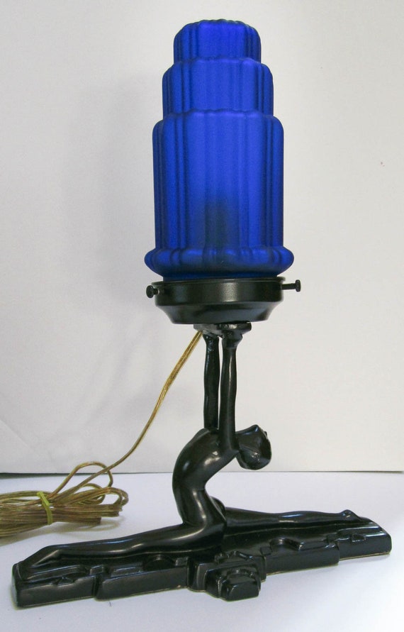 NUART and Frankart style art deco lamp base Nymph doing a split in assorted stages and colors, USA