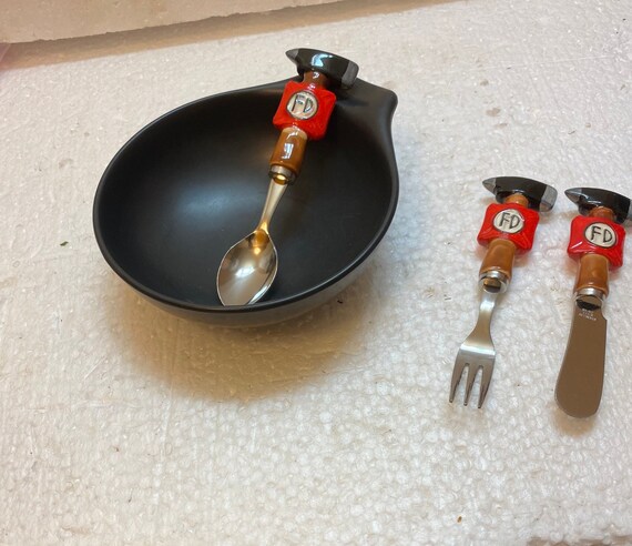 A Vintage Set of FIREMAN Silverware A Set, Spoon, Fork and Spreader also for hors d'oeuvres - 5" long, Style 86