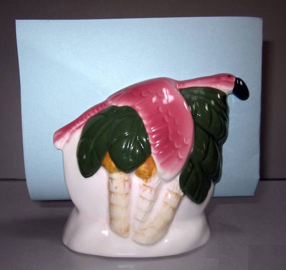 Vintage 1980's Flamingo Napkin or Letter Holders  ~ Ceramic - 4-3/4 Inches Tall