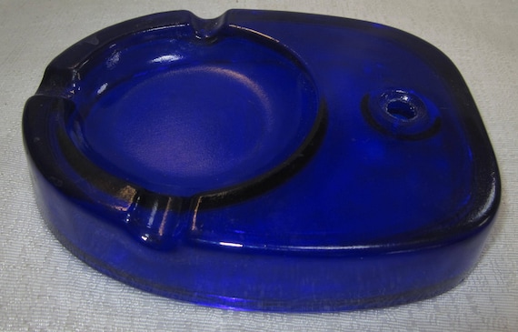 Art Deco Model "C" card desk tray ashtray soap dish cobalt blue all 6 inch x 4 inch glass USA