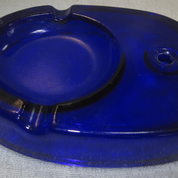 Art Deco Model "C" card desk tray ashtray soap dish cobalt blue all 6 inch x 4 inch glass USA