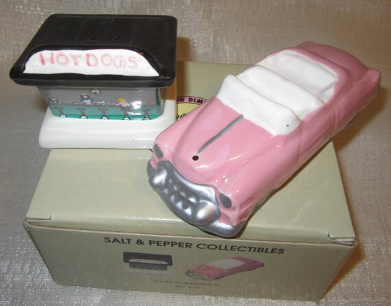 A Vintage 1954 Cadillac Convertible & Drive Inn Salt and Pepper Shaker  ~ Style #442