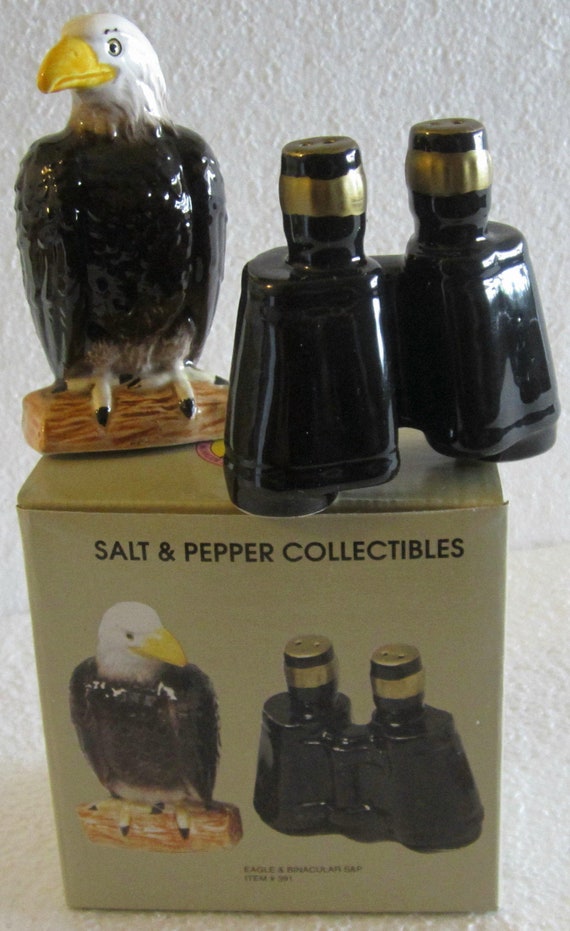 A Vintage Ceramic set of the American Bald Eagle and Binoculars  Salt & Pepper Shakers ~ Ceramic ~ Style #391