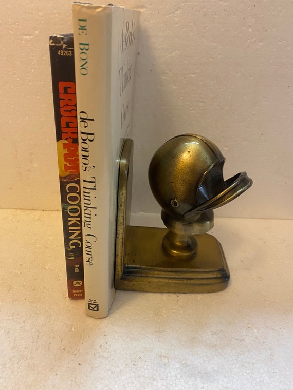 A Vintage Foot Ball Helmet Bookend, Brass Finish, Right Side Only, USA