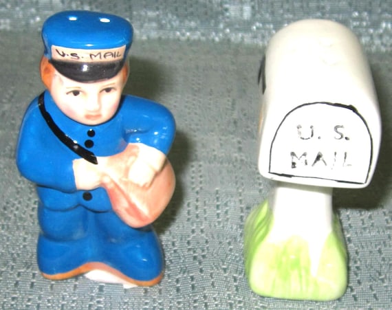 A Vintage Mailman and Mailbox Salt and Pepper Shakers Collectibles ~  Style #999