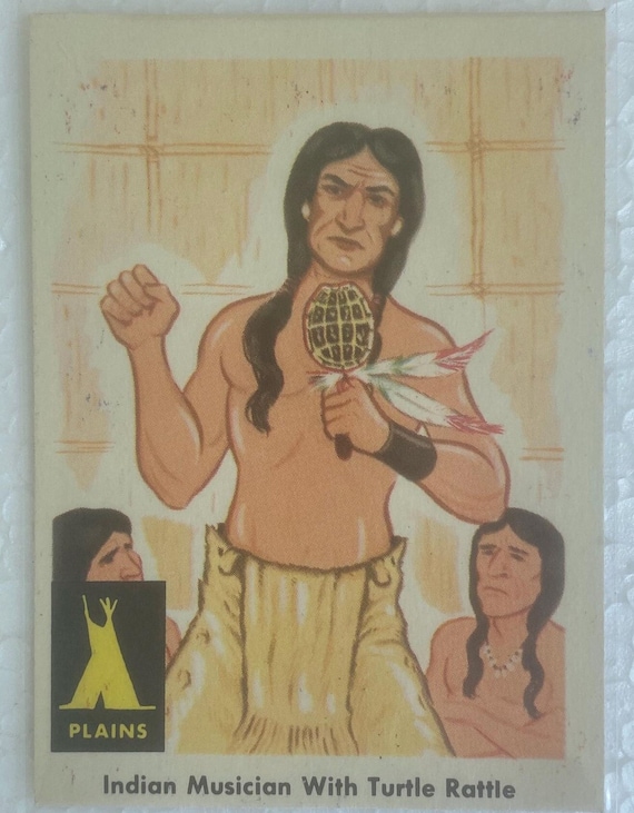Vintage 1959 Indian Fleer Card #9 INDIAN musician with TURTLE RATTLE A Virgin card