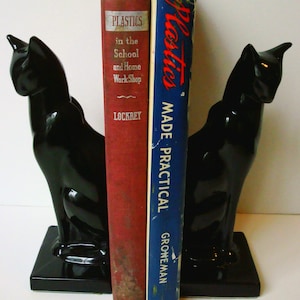 Frankart Sitting Cat Bookends ~ Art Deco metal  with a Solid Gloss Black Finish