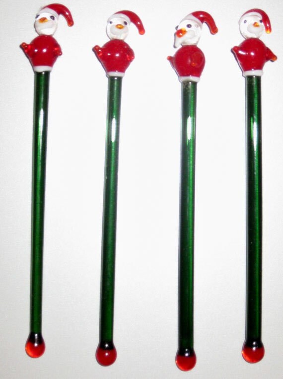 A Vintage Original Santa Claus Lead Crystal Glass - 6 inches Long - Cocktail Swizzle Stirrers Sticks Stix