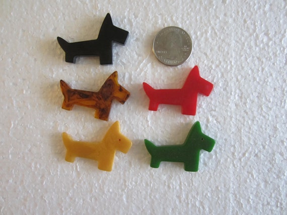 Vintage Bakelite Catalin Baby Scottie Dog in Cherry Red, Green, Tortoise Shell, or Yellow