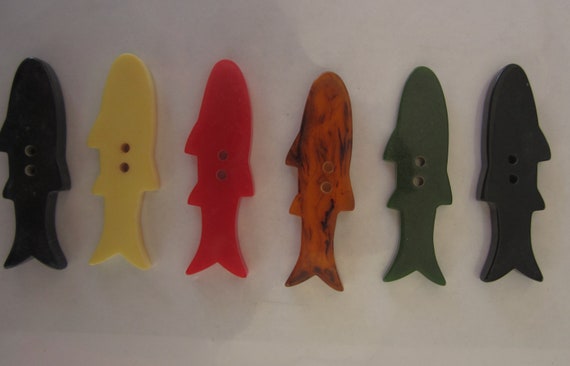 Bakelite Catalin  Trout Fish Buttons in Several Colors