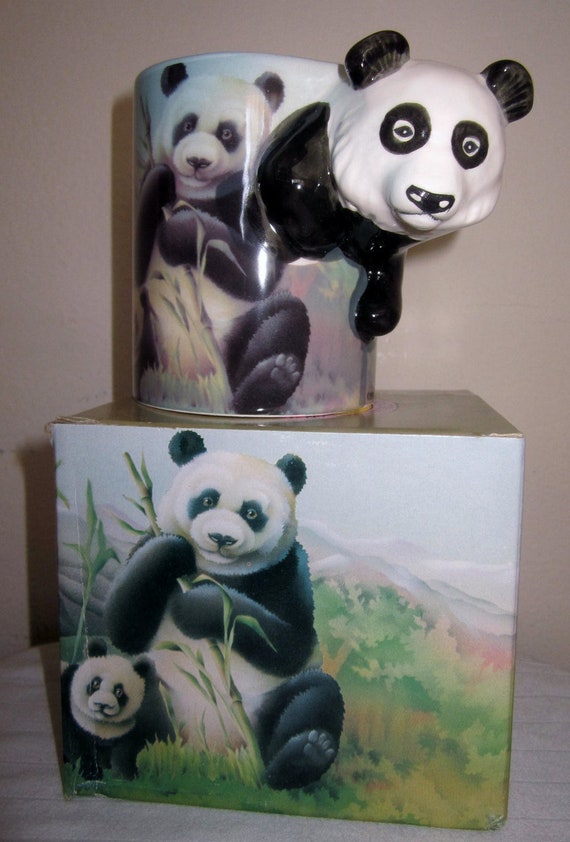 A Panda Bear Ceramic Coffee or Tea Mug with 3 Dimension Handle ~ Style 4112