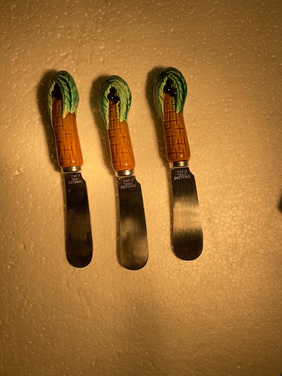 A Vintage set of 3 PALM TREE Spreader Knife Sets - Silverware also for hors d'oeuvres ~ Style #40