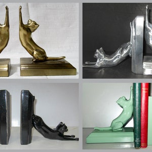 A Pair of 7 inch tall Frankart Style Cat Up & Down Bookends ~ Art Deco Table Moderne in several Finishes