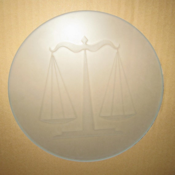 A Scale of Justice Etched Design Replacement 8-1/8" glass shade ~ Frankart n other lamps~ Door Insert
