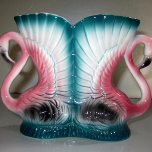 A Vintage Ceramic Double Flamingo Vase ~ 5" Tall - Ceramic - C1986 - 40 years old - Style #883