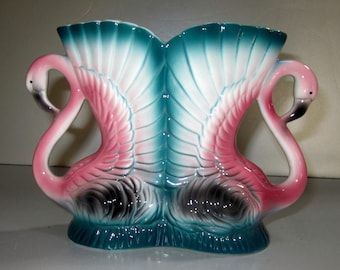 A Vintage Ceramic Double Flamingo Vase ~ 5" Tall - Ceramic - C1986 - 35 years old - Style #883