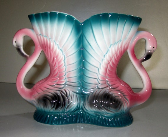 A Vintage Ceramic Double Flamingo Vase ~ 5" Tall - Ceramic - C1986 - 39 years old - Style #883