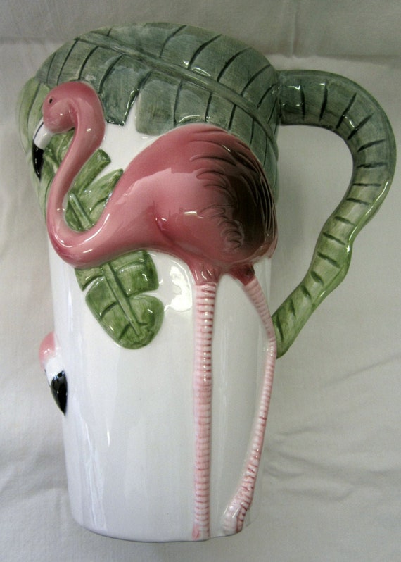 A Vintage mint Flamingo Large Tumbler or Pitcher ~ 8-1/2 Inches Tall - 18 Ounces - Ceramic - Style #5050