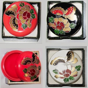 vintage Pill Box Flowers n Butterfly par Sarsaparilla ~ Style # 5 en crème, rouge ou noir
