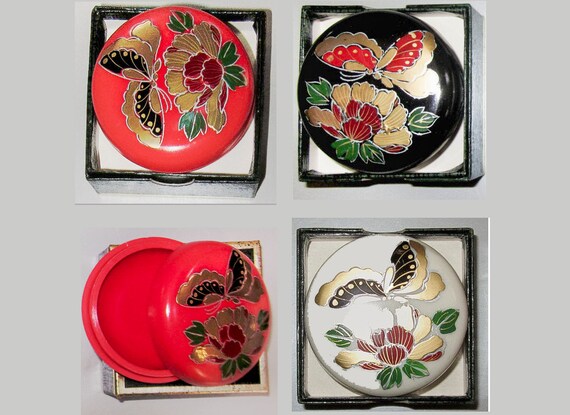 Vintage Pill Box Flowers n Butterfly by Sarsaparilla ~ Style # 5 in cream, red, or black