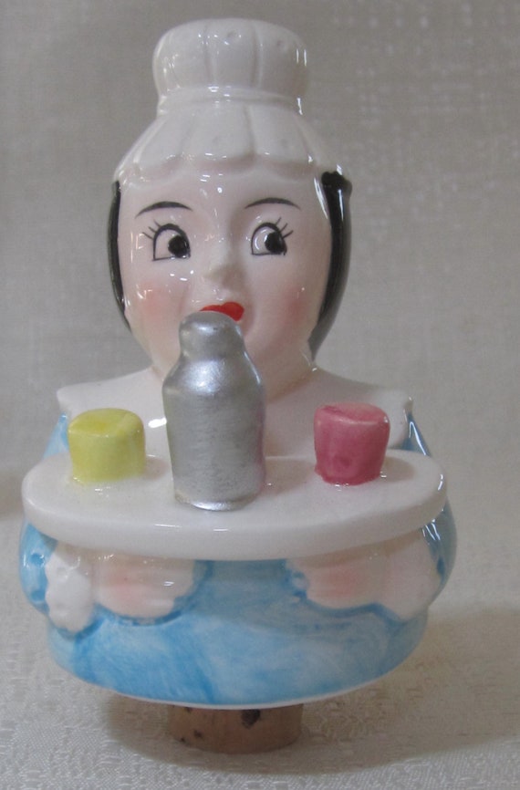 A Vintage 4" Tall Waitress ~  Champagne ~ Wine or Soda Cork Stopper ~ Style #5062