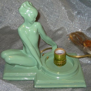 Frankart FishFace Nymph in Green Art Deco Table Lamp Base Slightly Damage with Glass Globe