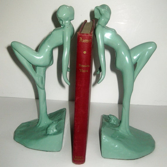 FrankArt Nymph with Frog Bookends, Art Deco in different colors 10" Tall- metal, a Pair or a Single - #190 - USA