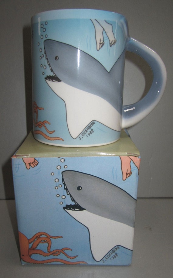 Shark & Swimmers Ceramic Coffee Mug - Sea-life - Style 4065