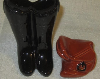 A Vintage Equestrian Ryding Boots and Horse Saddle Salt & Pepper Shakers ~ Ceramic ~ Style #367