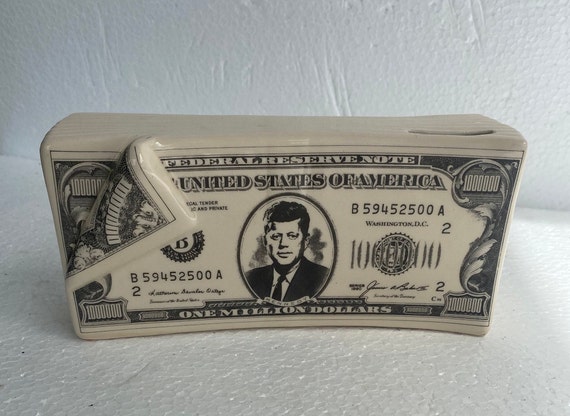 Vintage  President Kennedy Bundle of 1 Million Dollar Bill Bank by Five n Dime ~ 9-1/2" long + made in the 1980's - Style #