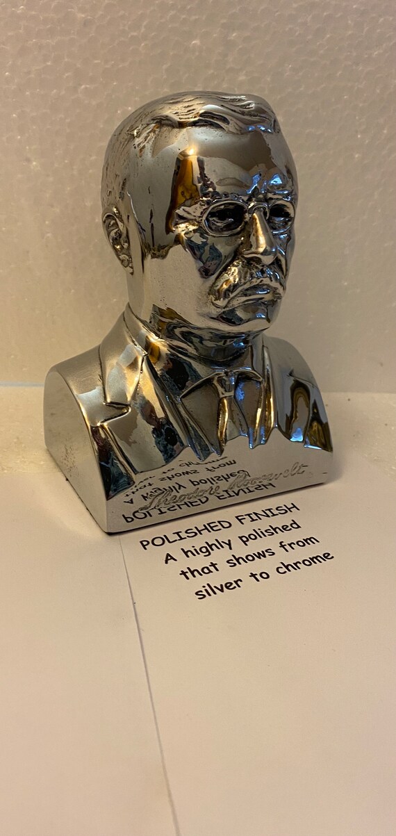 Vintage President Theodore Teddy Roosevelt Bust 5" Tall Paperweight in aluminum metal + different finishes available - Made in the USA