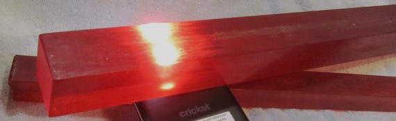 Vintage Bakelite Catalin 1 Inch Square Rods in a Prystal Transparent Translucent Dice Cherry Red color