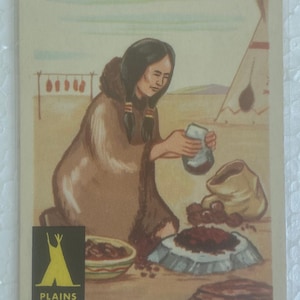 Vintage 1959 Indian Fleer Card #8 MADRE INDIA Preparando PEMMICAN - Tarjeta Virgen