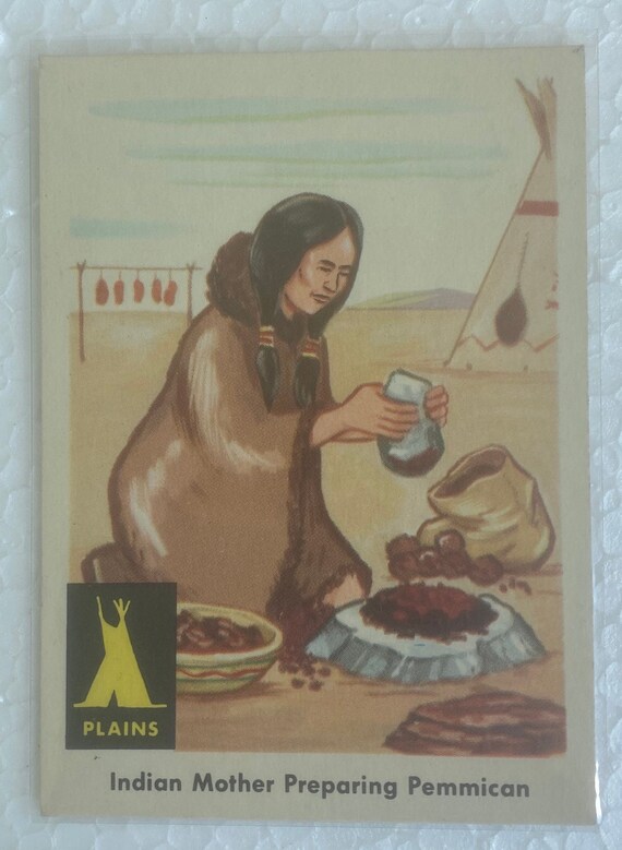 Vintage 1959 Indian Fleer Card #8 INDIAN MOTHER Preparing PEMMICAN - Virgin card