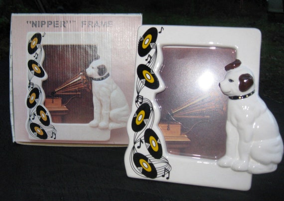 Vintage Victor Edison Nipper Dog and phonograph ceramic table photo frame - 3-1/2" x 5" Photo Size - NOS - Style #741