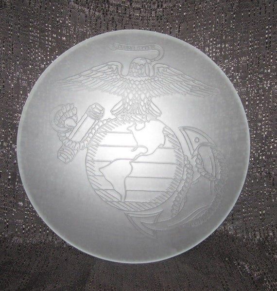 A Vintage US Marine Corp Etched Replacement Lamp Frosted Glass shade/disc 8-1/8 inch diameter or a Front Door Insert or?