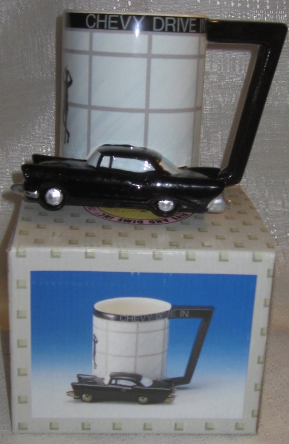 A Vintage 1957 Chevy Car Drive In -  Mug or Pencil Cup, Ceramic 13 Ounces - (#4058)