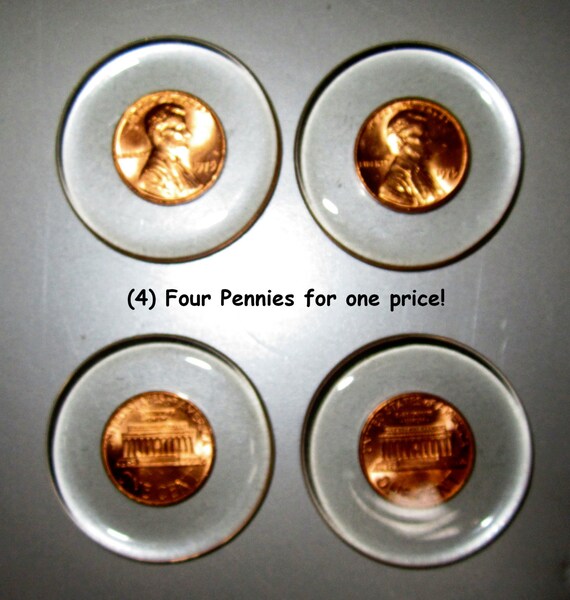 A set of Four Mint Lincoln 1975 Pennies  ~ in  Lucite