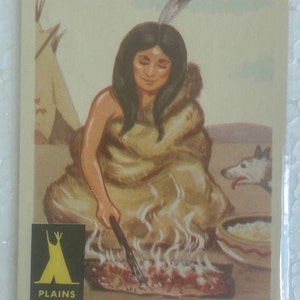 Vintage 1959 Indian Fleer Card #5 MUJER INDIA y ESTUFA - Una tarjeta Virgen