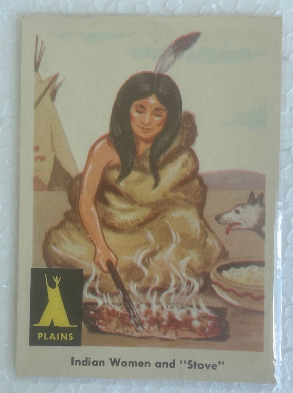 Vintage 1959 Indian Fleer Card #5 INDIAN WOMAN and STOVE -  A Virgin card